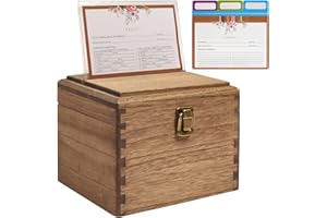 KIRIGEN Wood Recipe Box with Cards and Dividers Recipe Card Box Wooden Recipe Card protector Recipe Holder Box with About 100