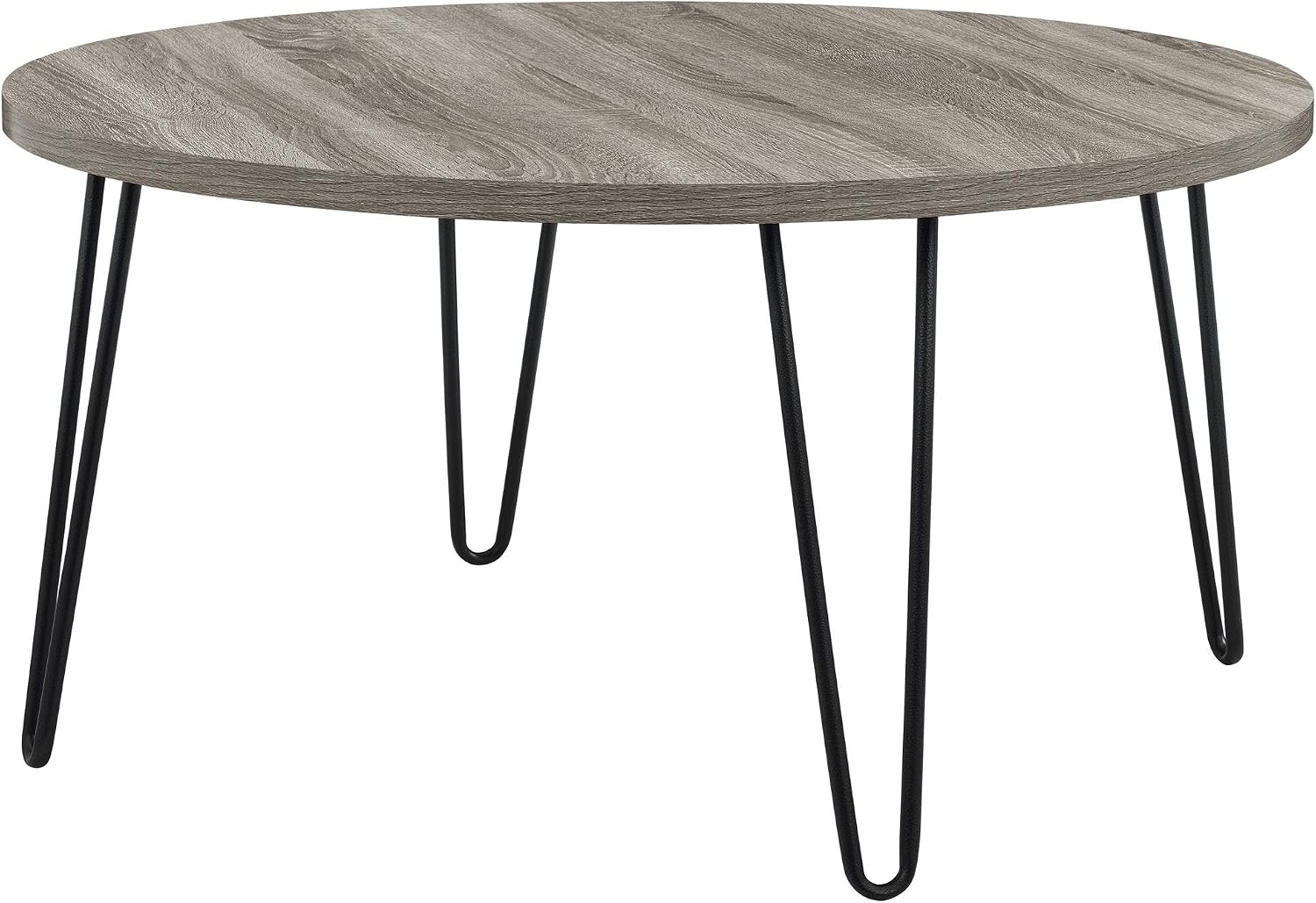 AMERIWOOD Retro Round Coffee Table with Metal Legs, Particleboard, Grey Oak, 17.83 x 35.43 x 35.43 Inches 3615307COM - Image 3