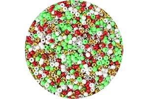SISTENIA 1000PCS Christmas Pony Beads Bulk – 6x9mm Red Green White Gold Silver Kandi Beads for Bracelets, Hair Braids, Jewelry Making, Crafts & DIY Holiday Decorations