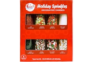 Sarah's Candy Factory Holiday Cake - Cookie Sprinkles For Christmas-Party, Kosher,Sanding, Crystal,Nonpareils, Tree Confetti and Stars, Set 8, Count 22.22Oz, Different Types in Jar