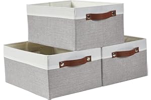 DECOMOMO Baskets for Shelves, Baskets Storage Organization, Fabric Storage Bins (Light Grey & White, 3 Pack)