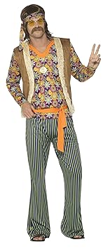 Smiffys Herren 60er Jahre Sänger Kostüm, Oberteil, Weste, Hose, Gürtel und Kopfband, Größe: L, 44680