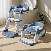3-in-1 Potty Training Seat & Training Toilet & Potty Chair, Height Adjustable Toddler Toilet Seat for Kids Boys Girls, Foldable Potty Training Toilet with Splash Guard and Anti-Slip Steps