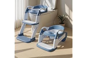 WANCHOUSE 3-in-1 Potty Training Seat & Training Toilet & Potty Chair, Height Adjustable Toddler Toilet Seat for Kids Boys Girls, Foldable Potty Training Toilet with Splash Guard and Anti-Slip Steps