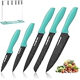 HAUSHOF Kitchen Knife Set, 5 PCS Knife Sets with Arcylic Block, Teflon Coated Green Knives Set for Kitchen, Premium Stainless Steel Knives Set with Ergonomic Handle, Great for Slicing, Dicing&Cutting