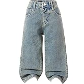 Floerns Toddler Girl's Wide Leg Elastic Waist Button Baggy Jeans Solid Casual Denim Pants