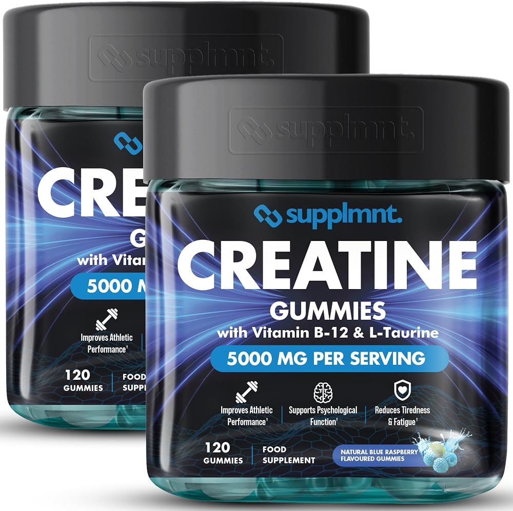 supplmnt. Creatine Gummies 120 Count 5000 mg Monohydrate Blue Raspberry 60 Day