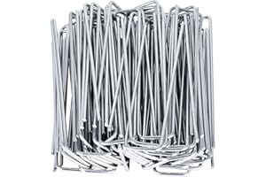 Finderomend 100 Pack Landscape Staples, 6" 8 Gauge Galvanized Steel Garden Stakes,Landscape Pins Turf Staples for Securing Weed Barrier Artificial Grass, 0.16x1.2x6in