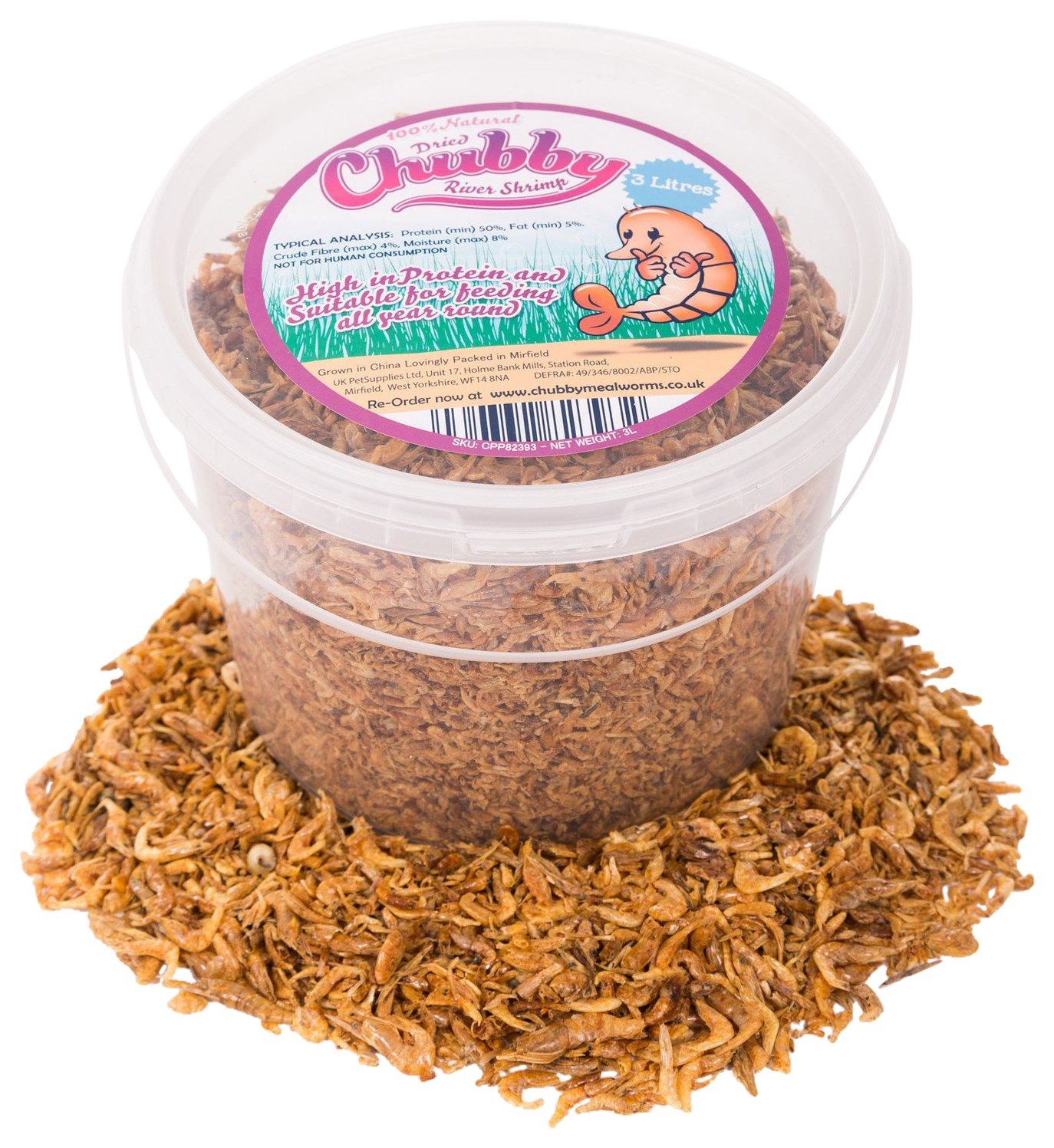 Chubby Mealworms Dried Shrimp, 3 Litre Tub High Protein River Shrimps Treats, Dried Shrimp Food for Aquatic Pets, Ideal for Tropical & Marine Fish, Cichlids, Discus, Goldfish, Koi & Turtles