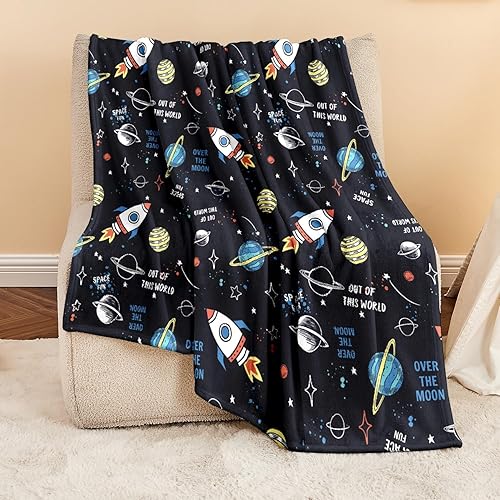 Wajade Cosmic Throw Blanket for Boys Birthday for Kids Age 1 2 3 4 5 6 7 8 9 10 11 12 Soft Fleece Warm Bedding Blanket for Couch Sofa Travel-127 * 153