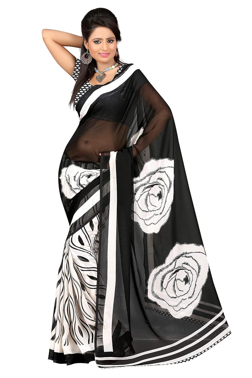 carah georgette saree with blouse piece