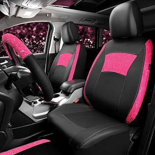CAR PASS Universal Leather Pink Lace Car Seat Covers Full Set for