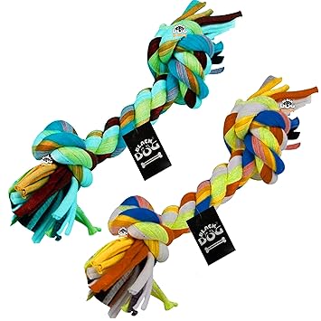 BLACK DOG Chew Rope Toys for Small Medium Puppies and Dogs,Cotton Dumbbell Toys,10 inch Two Knot Rope Toys (Color May Vary) Pack of 2