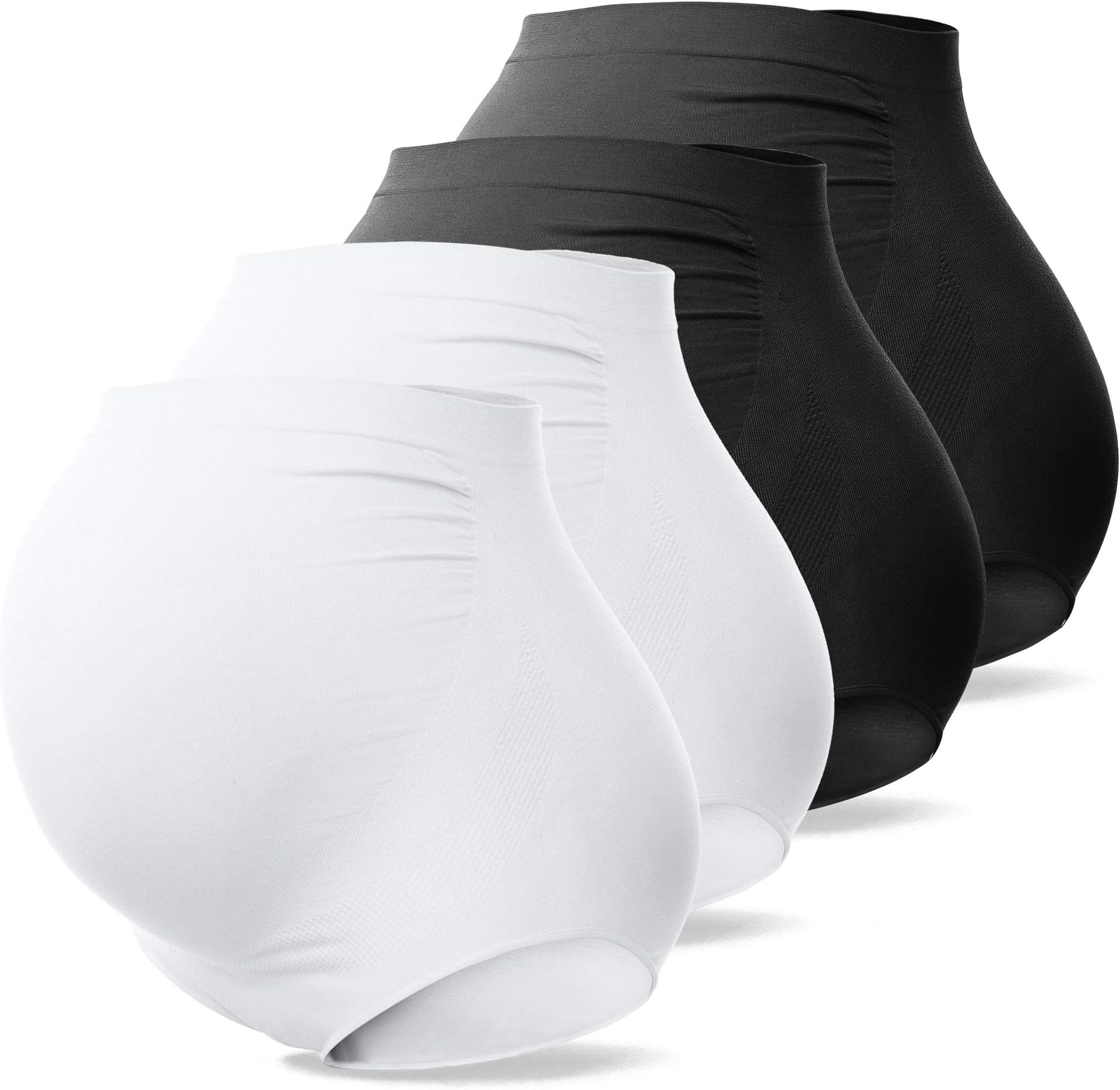 SUNNYBUY Women's Maternity High Waist Underwear Pregnancy Seamless Soft Hipster Panties Over Bump (2Black 2White-4pk L)