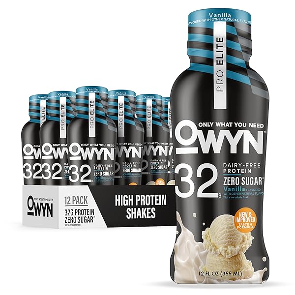 OWYN ONLY WHAT YOU NEED PRO ELITE VANILLA FLAVORED PROTEIN SHAKE, 32G PROTEIN, 0G SUGAR, HIGH PROTEIN, DAIRY FREE, GLUTEN FREE, PLANT BASED PROTEIN DRINK, 12 COUNT