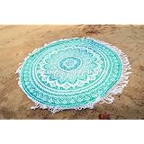Indian Mandala Round Beach Throw - 72 Inch Navy Blue Boho Tapestry, Tablecloth & Picnic Blanket