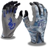 Rock Fish FP2000MSY Mossy Oak Camo Fishing Gloves, Fingerless, Salt &amp; Fresh Water, Aqua, Contoured Palm with Silicone Grip, Large