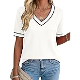 Rapbin Womens Short Sleeve Sweater Summer V Neck Tops Casual Knit Shirts Lightweight Pullover Top