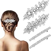 4 PCS Sparkly Rhinestone Hair Clips for Women, Hair Barrettes, Flower Crystal Hair Clips, Silver Hair Accessories, Dressy Hair Clip for Wedding Bridal Party