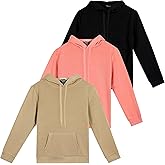 Real Essentials 3 Pack: Women's Fleece Long-Sleeve Pullover Hoodie Active Sweatshirt Kangaroo Pocket - (Available In Plus)