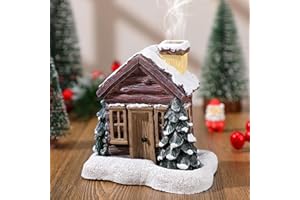BEEPLOVE Christmas Log Cabin Incense Burner - Christmas Village Houses with 2 Incense Cones, Resin Incense Cone Holder for Home Room Table Fireplace Decorations, Brown