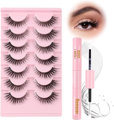 Glowing Win Cat Eye Lashes 7 Pairs Faux Mink with Glue 2 in 1 Bond Remover