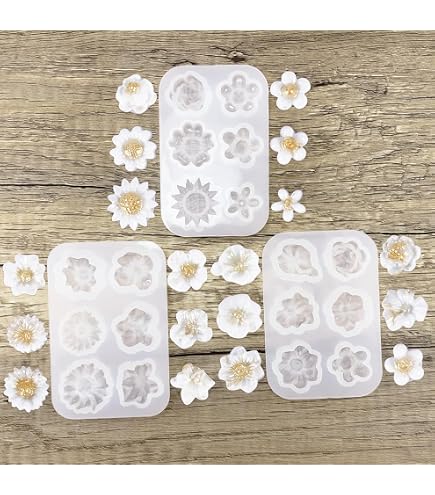 4 Moules Silicone Fleur Polymer Clay - Pour Bijoux, Nail Art DIY - Rose, Daisy