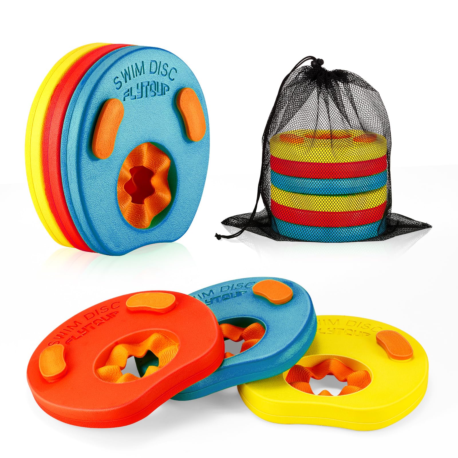 LTXDJ Kids Armbands Float Arm Bands 6PC, Learn to Swim Armbands for Child Junior EVA Foam Swimming Aids for Kids 3-6 Years (Red + Yellow + L-Blue(recessed-6pc))