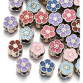 KitBeads 100pcs Random Enamel Flower Beads UV Plating Acrylic Floral European Beads Large Hole for DIY Bracelets Jewelry Making Bulk