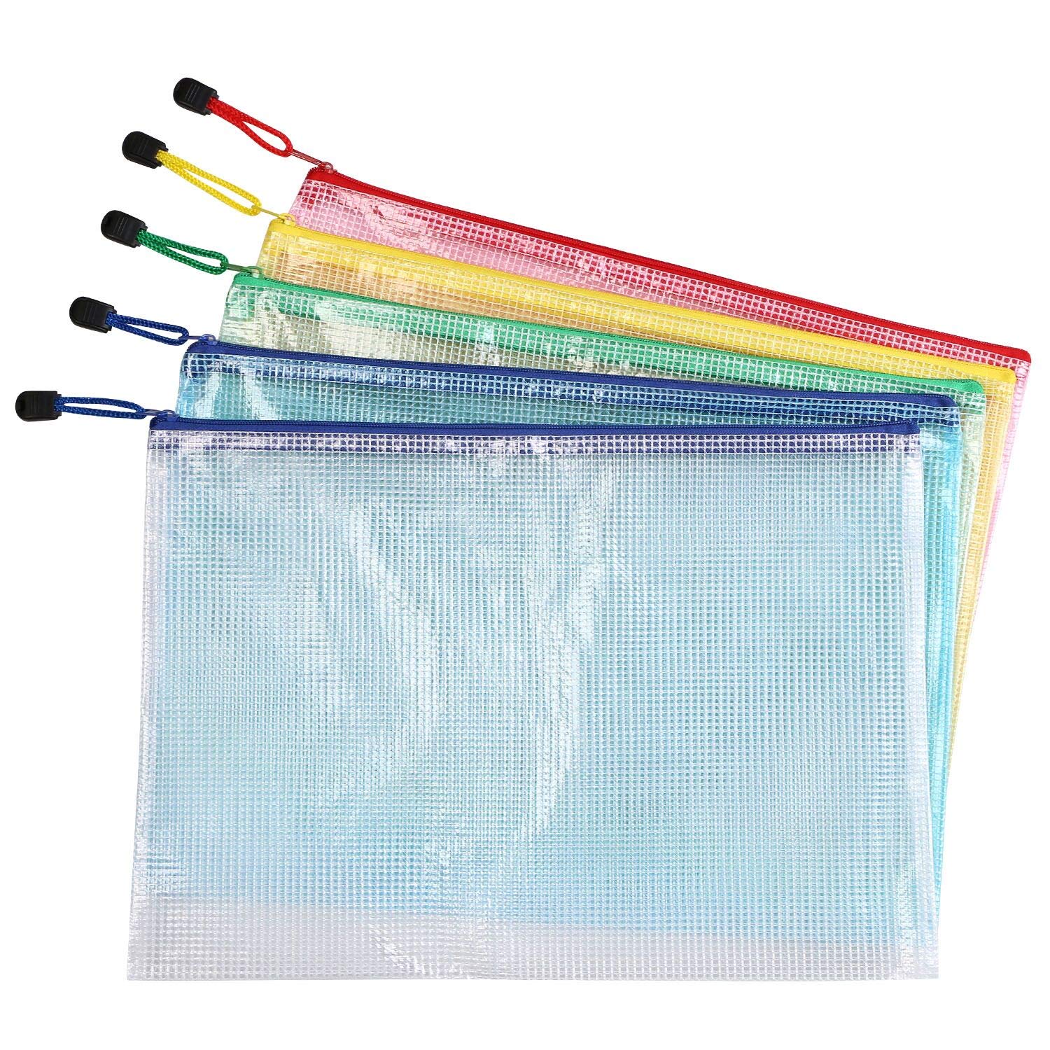 Vicloon Plastic Wallets A4, 5 Pcs A4 Zip Lock Bags Document Wallet Document Folders Plastic Pockets with Zipper for School Office Homework Travel Storage Bags