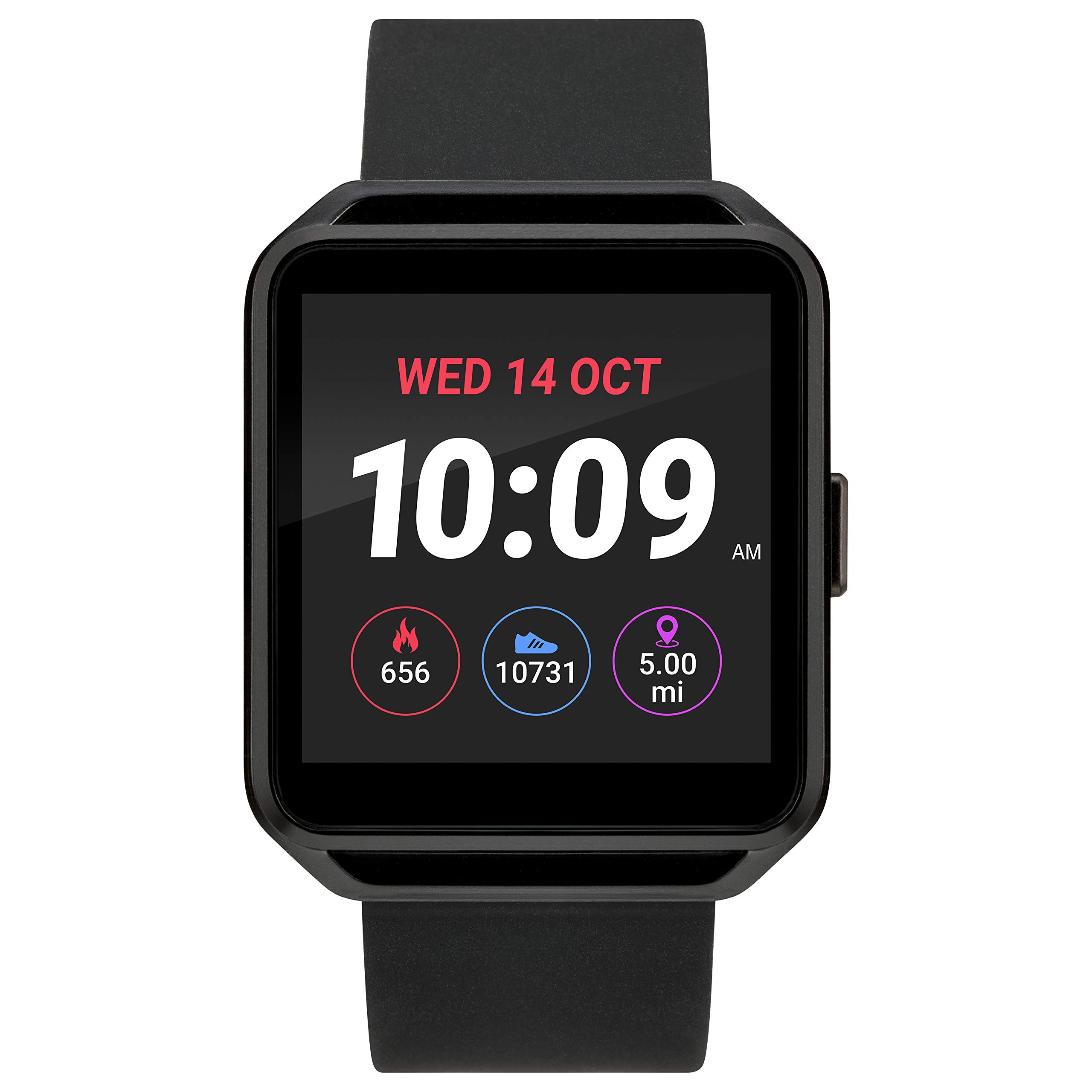 iConnect by Timex TW5M31200 Classic Square Black Smartwatch, Black Silicone Strap