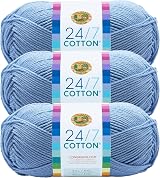 Lion Brand 24/7 Cotton Yarn Sky 3 Pack 100% Mercerized Cotton 185 yd