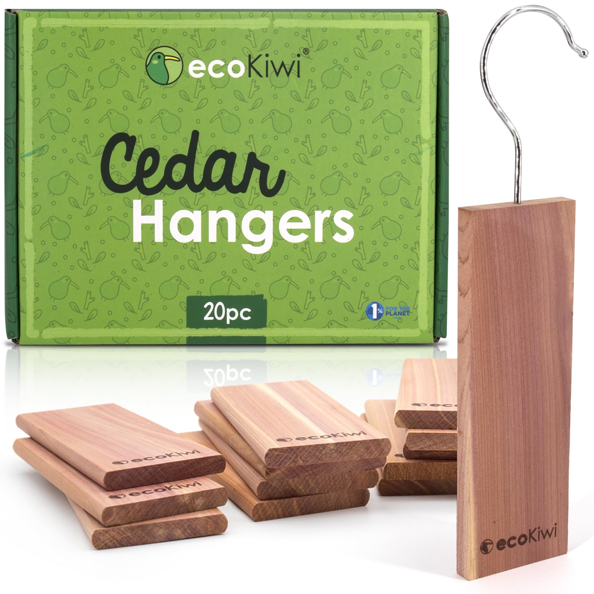 ecoKiwi Cedar Blocks for Clothes Storage - 20 Pack Hang Ups - 100% Natural Aromatic Cedar Planks for Closets and Drawers - Cedar Wood Hangers Balls Chips with Sandpaper - Cedarwood Scented Freshener