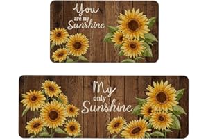 Roszwtit Farmhouse Kitchen Rugs and Mats Set of 2, Sunflower Kitchen Mat, Seasonal Spring Summer Cooking Sets Low-Profile Non
