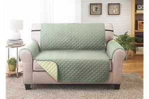COLLECTIONS ETC Couch Guard™ Reversible Furniture Protector, Loveseat Protector, Sofa Slipcover Protects your Loveseat/Couch from Dogs, Cats, Pets, Children, Spills and Stains - Quilted for Comfort With 1” Elastic Strap. Easily Washable/Dryable. Reversible Two Color Option for Two Great Looks! Check out all sizes: XL Sofa, Sofa, Loveseat, XL Recliner & Chair. Measurements: 75” x 88” Color: Olive/Sage
