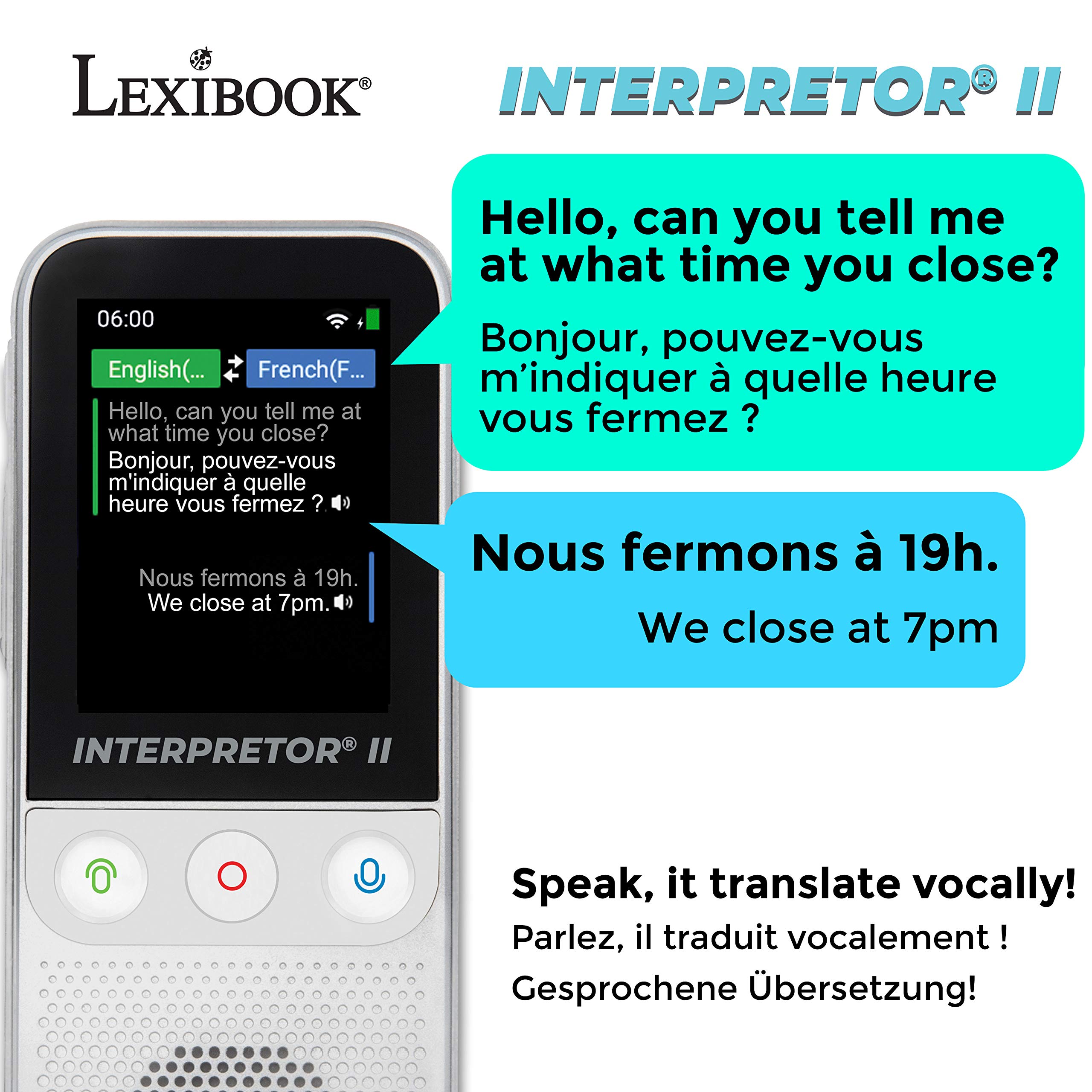 LEXiBOOK NTL3000 Interpretor 2-137 Languages Instant Voice, Photo, Memo Translation, Multilingual Portable Speaking, Earphones Jack, Wi-Fi and Offline