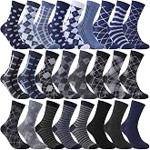 Skicuff 25 Pairs Boy Dress Socks Bulk Kids Toddler School Uniform Crew Sock | Dress Sock Gift, Soft Seamless Breathable Cotton Blend, Novelty Argyle Striped Dotted Patterns, Fit Young Boy Daily Wear