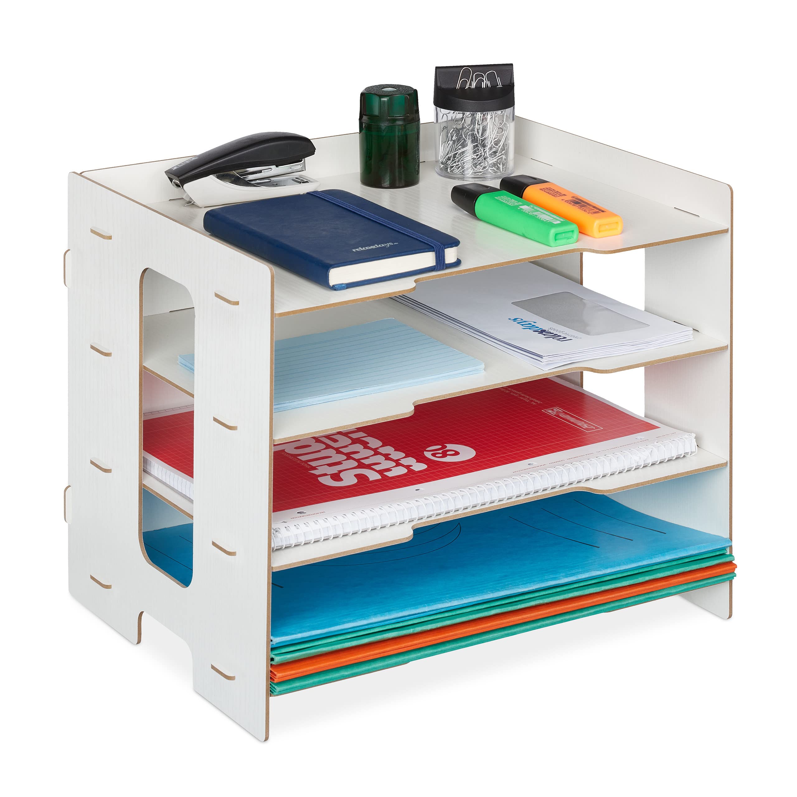 Relaxdays Filing Cabinet, 3 Compartments, Letter Tray, Office Document Organiser, A4 Format, 27 x 32.5 x 25 cm, White