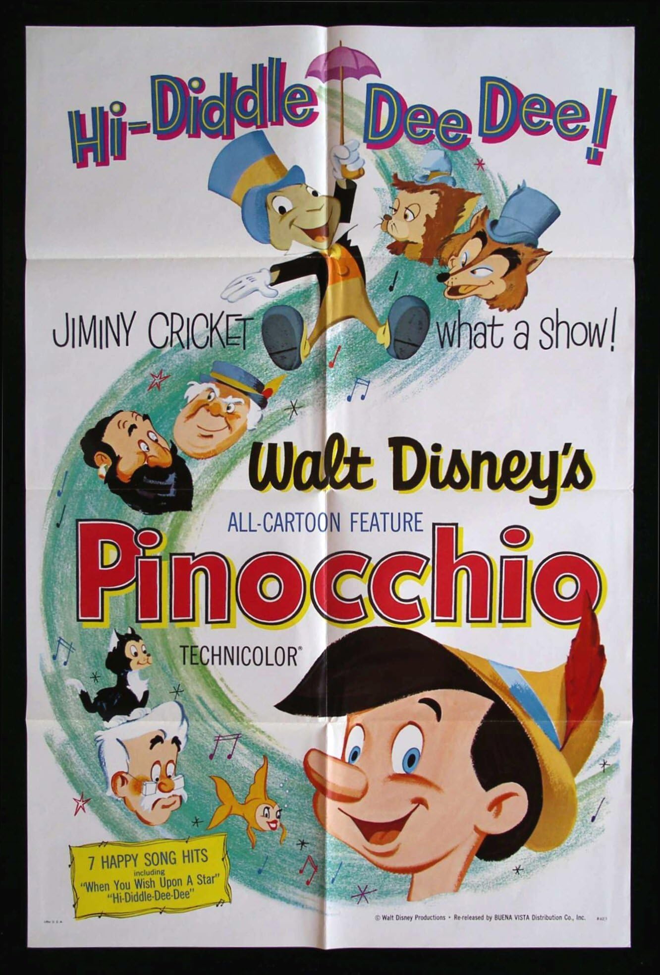 PINOCCHIO * CINEMASTERPIECES VINTAGE ORIGINAL 1SH MOVIE POSTER NM 1962R WALT DISNEY