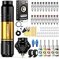 Wormhole Tattoo Wireless Tattoo Kit - Complete Rotary Tattoo Machine Kit with 20 Cartridge Needles, Battery Pack, Ink, & Accessories - Adult, Black, Not Water Resistant