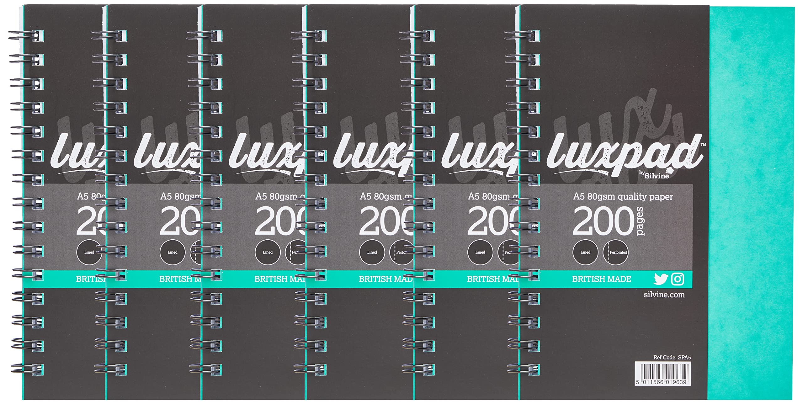 Luxpad A5 Twin Wire Hardback Notebook with 200 Feint Ruled Pages and Durable Pressboard Covers. [Pack of 6]
