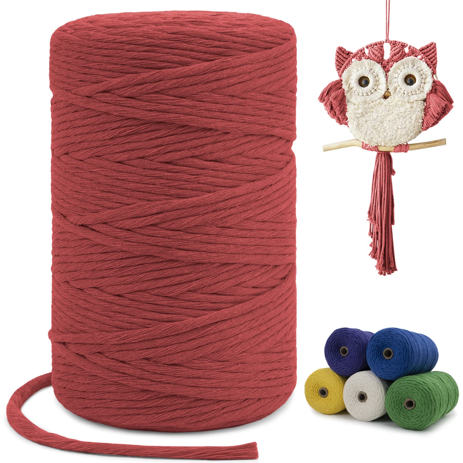 LEREATI Macrame Cord 3mm x 200m, Single Strand Thick Macrame Rope Yarn Natural Cotton Cord, Craft Macrame String for Plant Hanger, Wall Hanging, Knitting, DIY, Home Decorations (Coral Red)