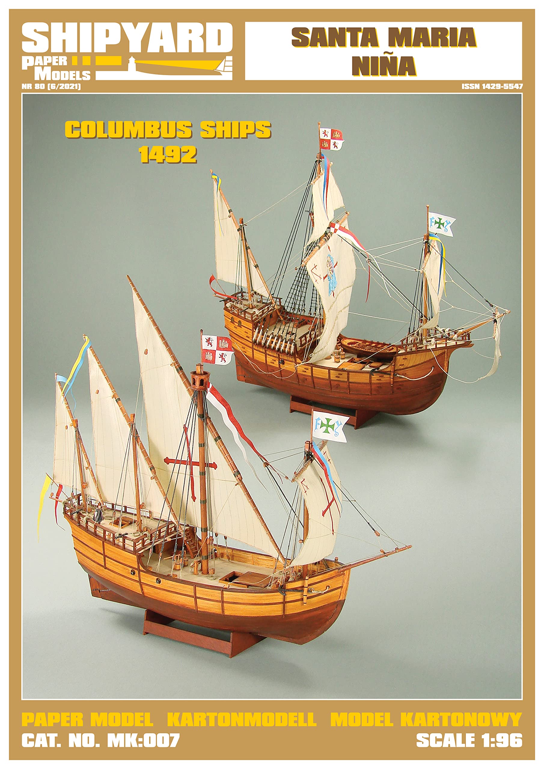 Vessel Shipyard Santa Maria end Nina 1492 Paper Model Kit Scale 1:96…