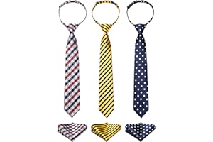 Enlision 3pcs Boys Pre-Tied Neckties & Pocket Square Set Neck Strap Tie for Kids