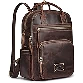 S-ZONE Vintage Genuine Leather Backpack Purse for Women Men Rucksack Travel Daypack with Luggage Sleeve