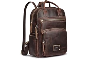 S-ZONE Vintage Genuine Leather Backpack Purse for Women Men Fashion Travel Bag with Luggage Sleeve