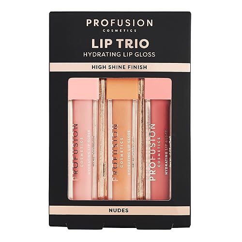 Profusion Cosmetics Lip Trio Hydrating Lip Gloss with High Shine Finish for All Skin Types, Achieve Luscious Lip with Bold and Nourishing Lip Gloss Set – Nudes
