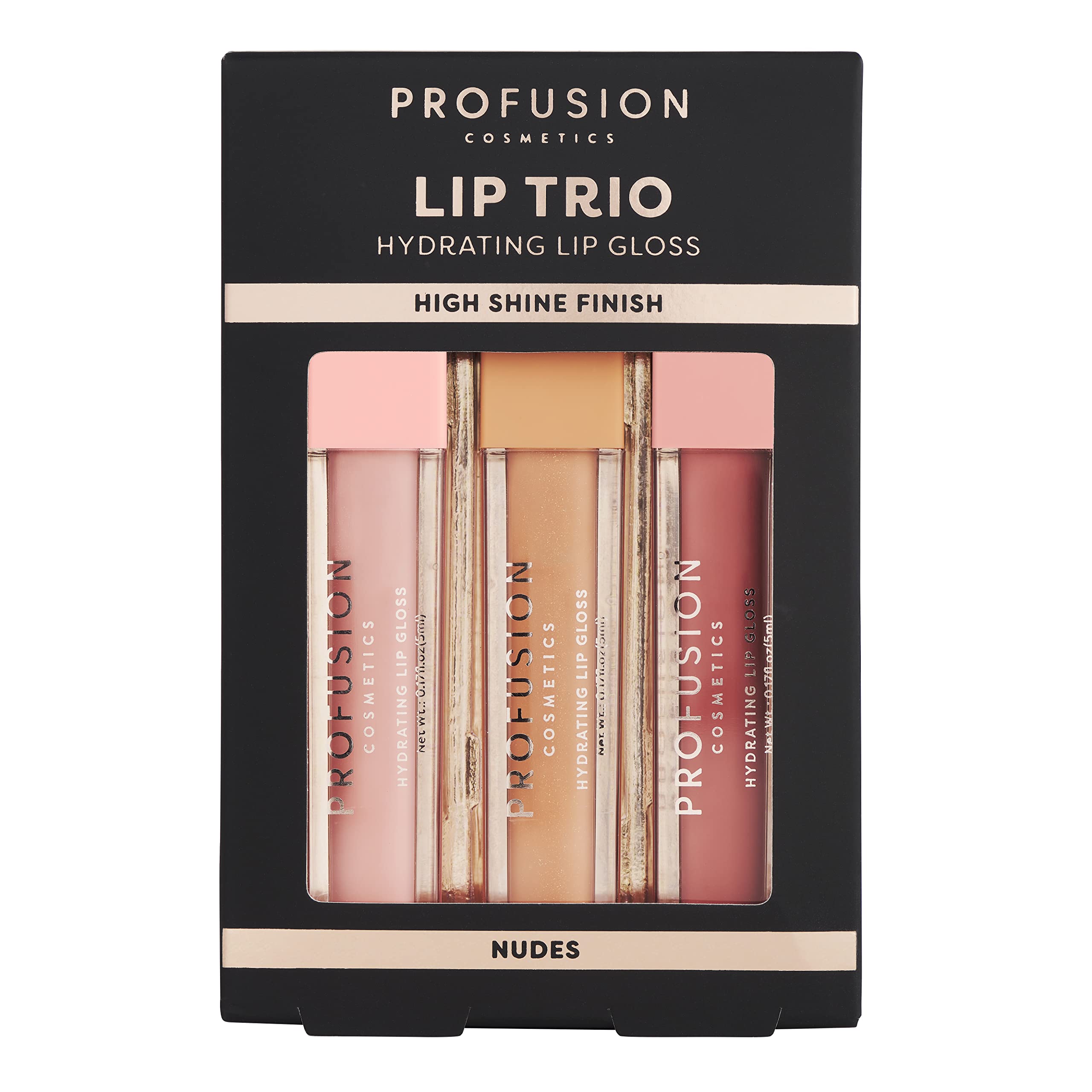 Profusion Cosmetics Lip Trio Hydrating Lip Gloss with High Shine Finish for All Skin Types, Achieve Luscious Lip with Bold and Nourishing Lip Gloss Set – Nudes