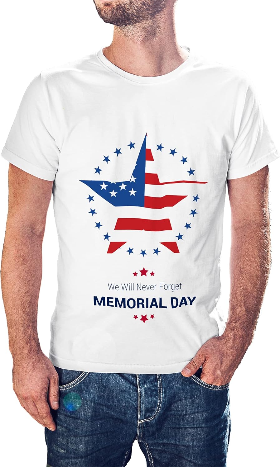 Men's Memorial Day Short Sleeve Tee Crewneck TShirt White