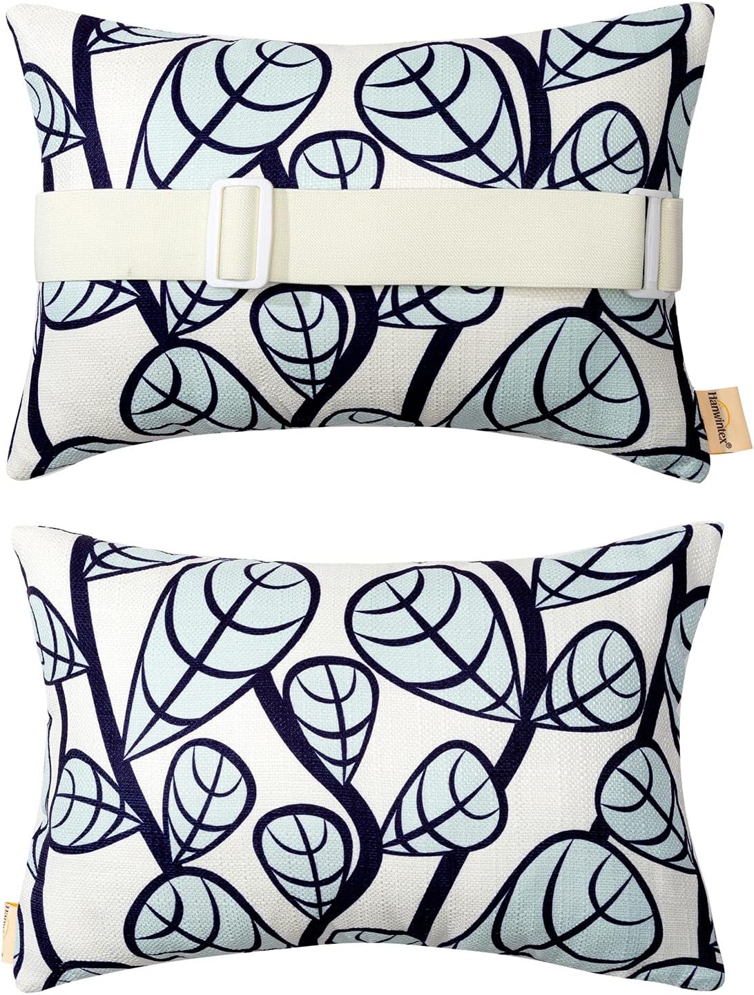 Patio Lounge Head Support Pillow & Cushion,Small Waterproof Throw Pillow with Insert & Adjustable Elastic Stripe for Outdoor Furniture Recliner Chair,Sunbrella Sofa Lumbar,Neck Attachment,2Pack